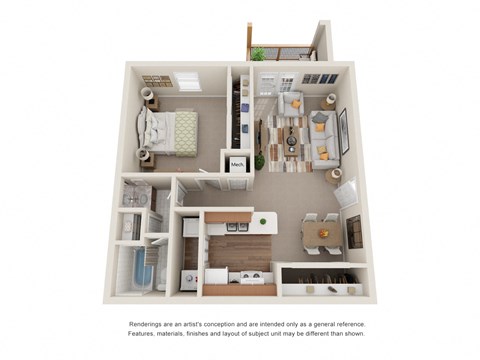 Floor plan for 1 bed, 1 bath, 750 sqft